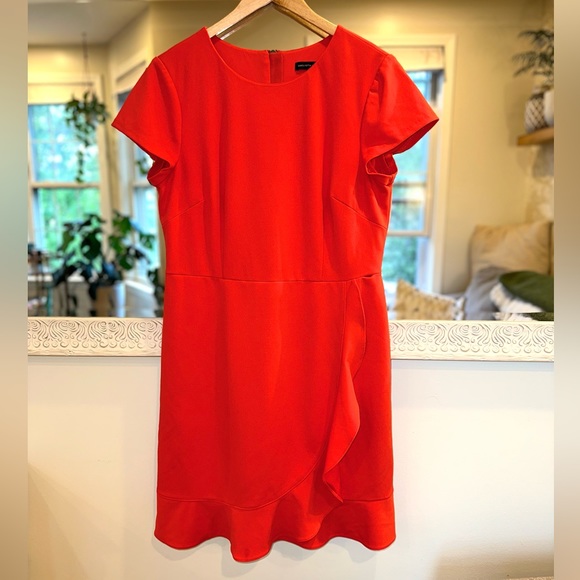 Saks Fifth Avenue Bright Orange Ruffle Detail Short Sleeve Dress - 14 - Picture 6 of 6